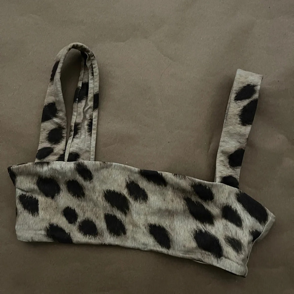 WEWOREWHAT Women's Animal-print Bandeau Sports Bra In Ivory/black brown top - Picture 4 of 6